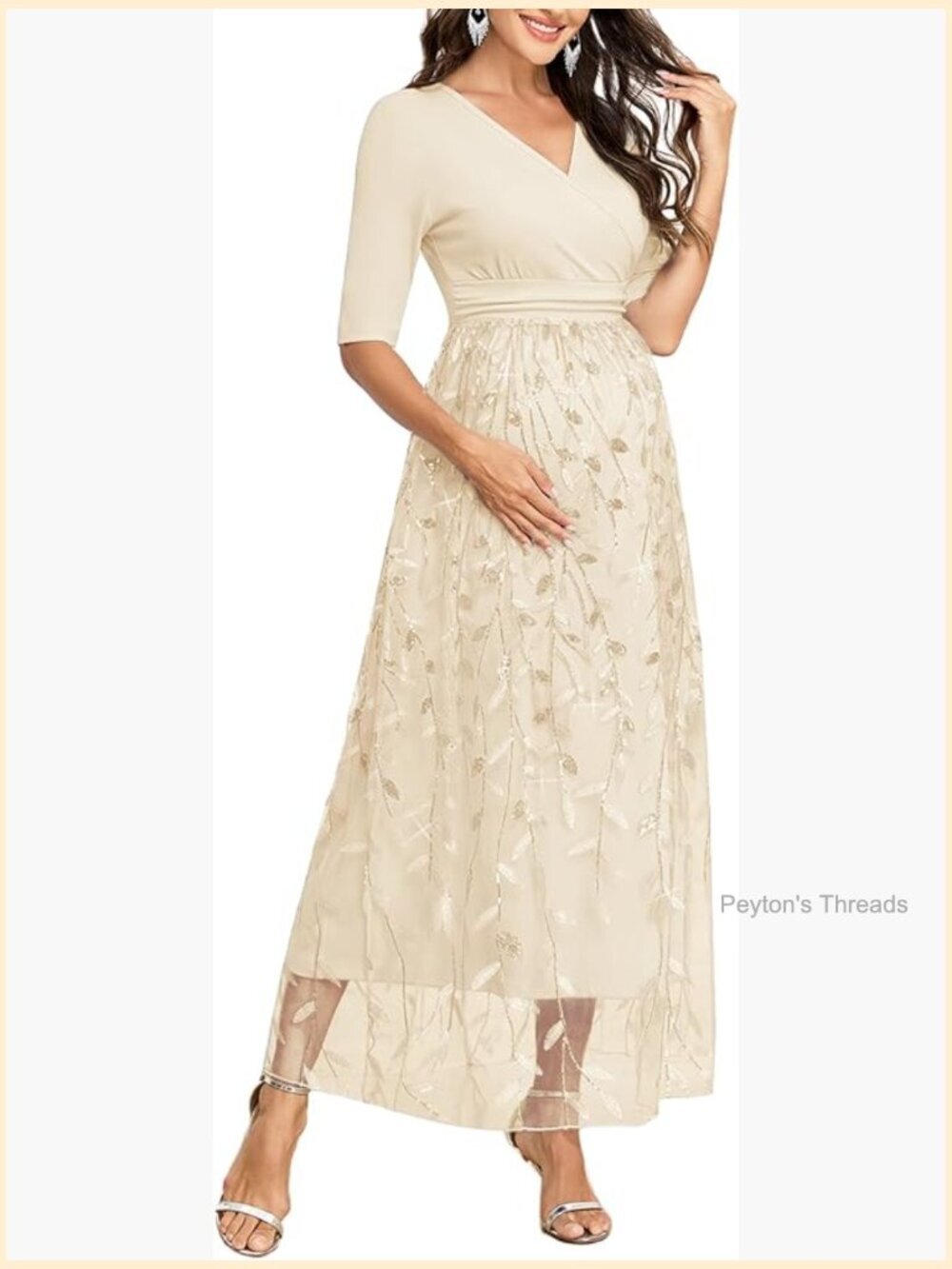 Maternity Wrap V Neck A line Elbow Sleeve Baby Shower Dress for Photoshoot